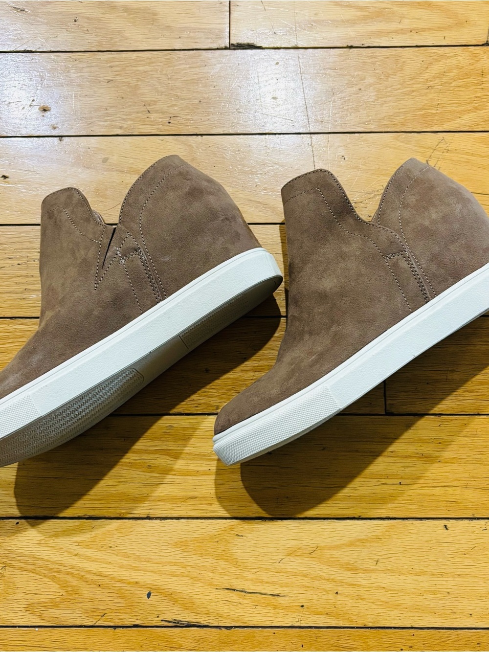 Eva & Zoe Women's Taupe Wedge Sneaker Booties - Casual Slip-On Ankle Boots - Picture 2 of 4